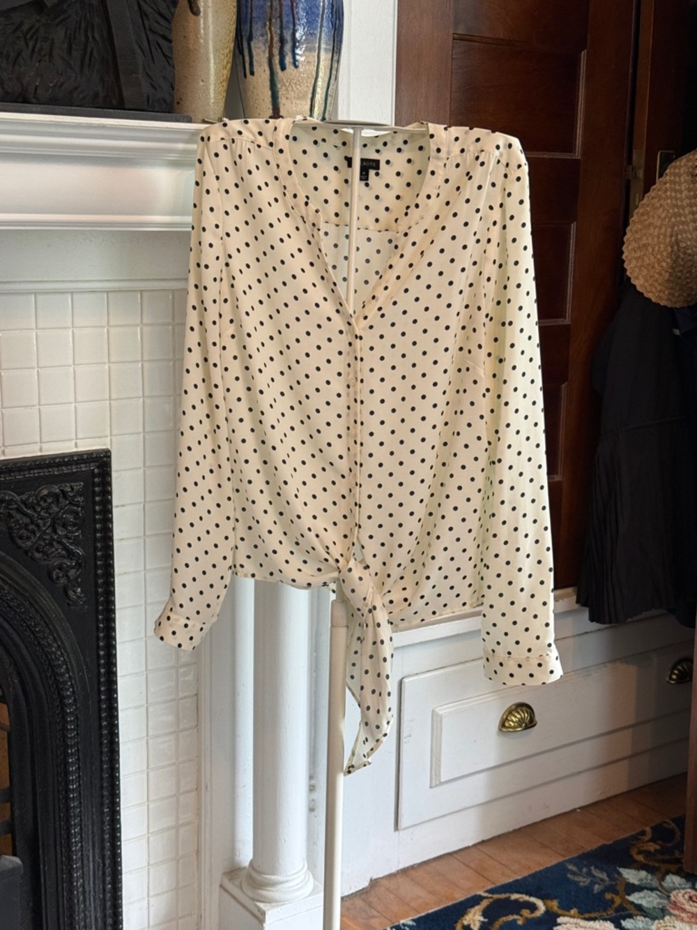 Talbots Cream and‎ Black Polka Dot Tie-Front Blouse- worn 3x